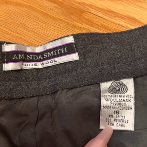 Vintage Amanda Smith Dress Pants Womens Sz 16 Wool Straight Pleated Front Gray - Picture 3 of 6